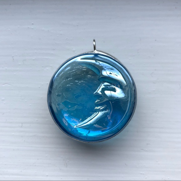 Celestial Jewelry Artisan Handmade Blue Glass Moon Pendant - Picture 1 of 3